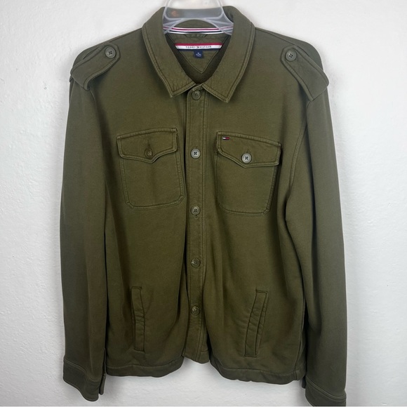 Tommy Hilfiger army green knit jacket-Men’s XL - Picture 3 of 14